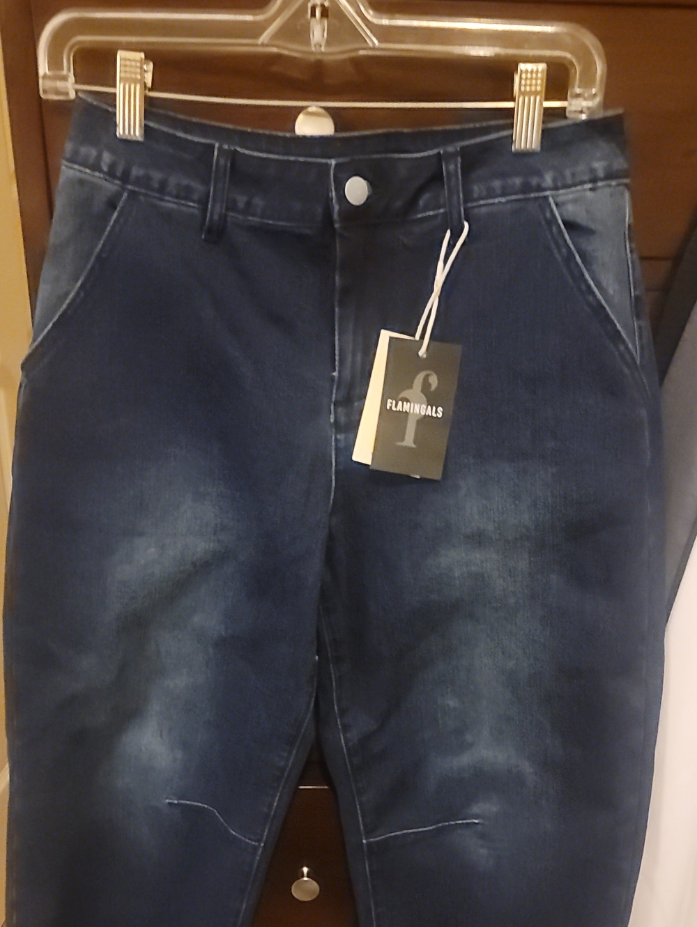 NWT Flamingals Women's Dark Blue Barrel Ankle Jeans - Cropped Stretch Fit Size S